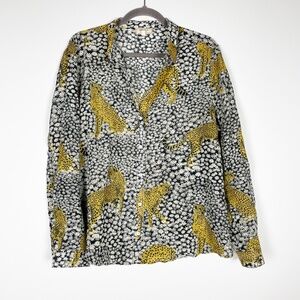Sezane Yellow and Black Leopard Print Blouse